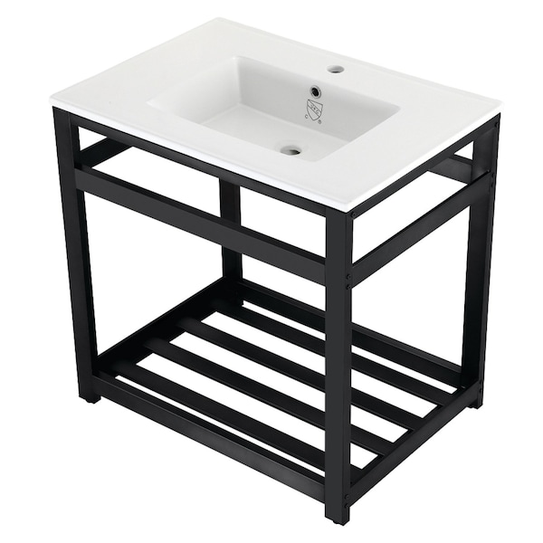 Kingston Brass VWP3122A0 31" Ceramic Console Sink (1-Hole), White/Matte Black VWP3122A0 - main